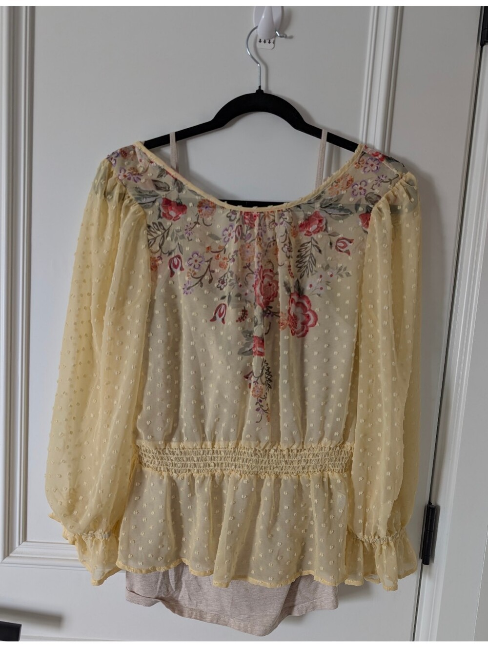 Floral Swiss Dot Peasant Blouse - Yellow